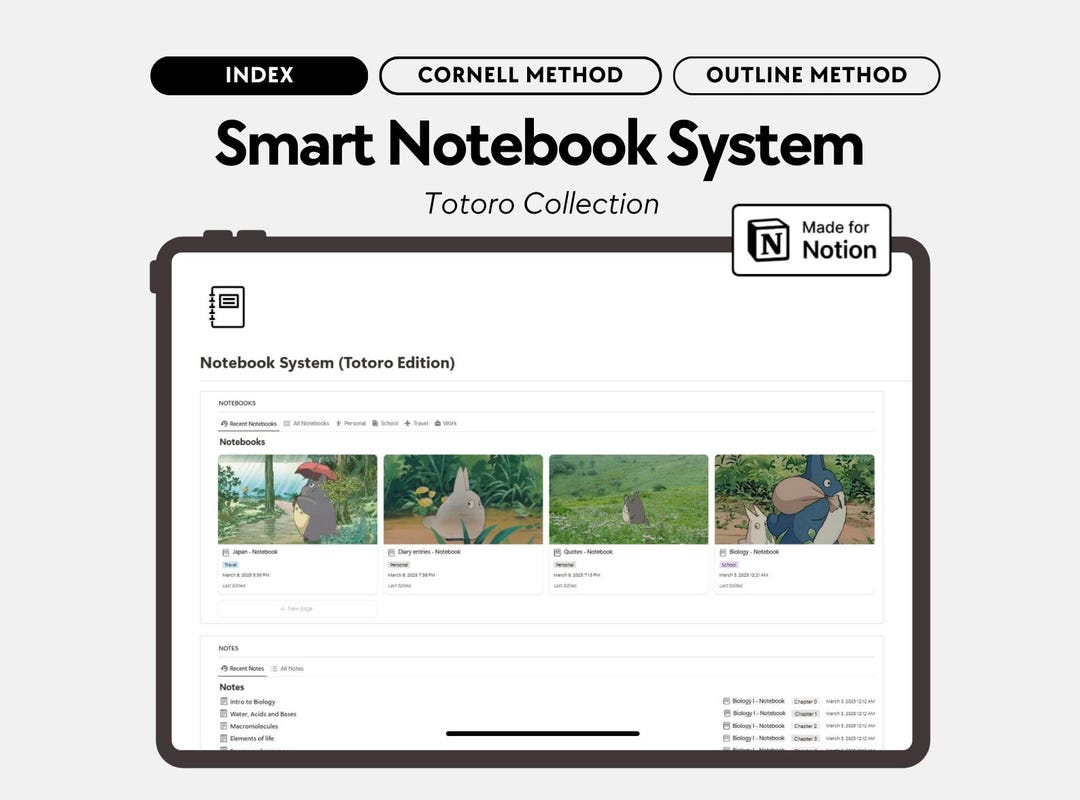 Totoro Notebook System Notion, Smart Notebook Notion Template, Note ...