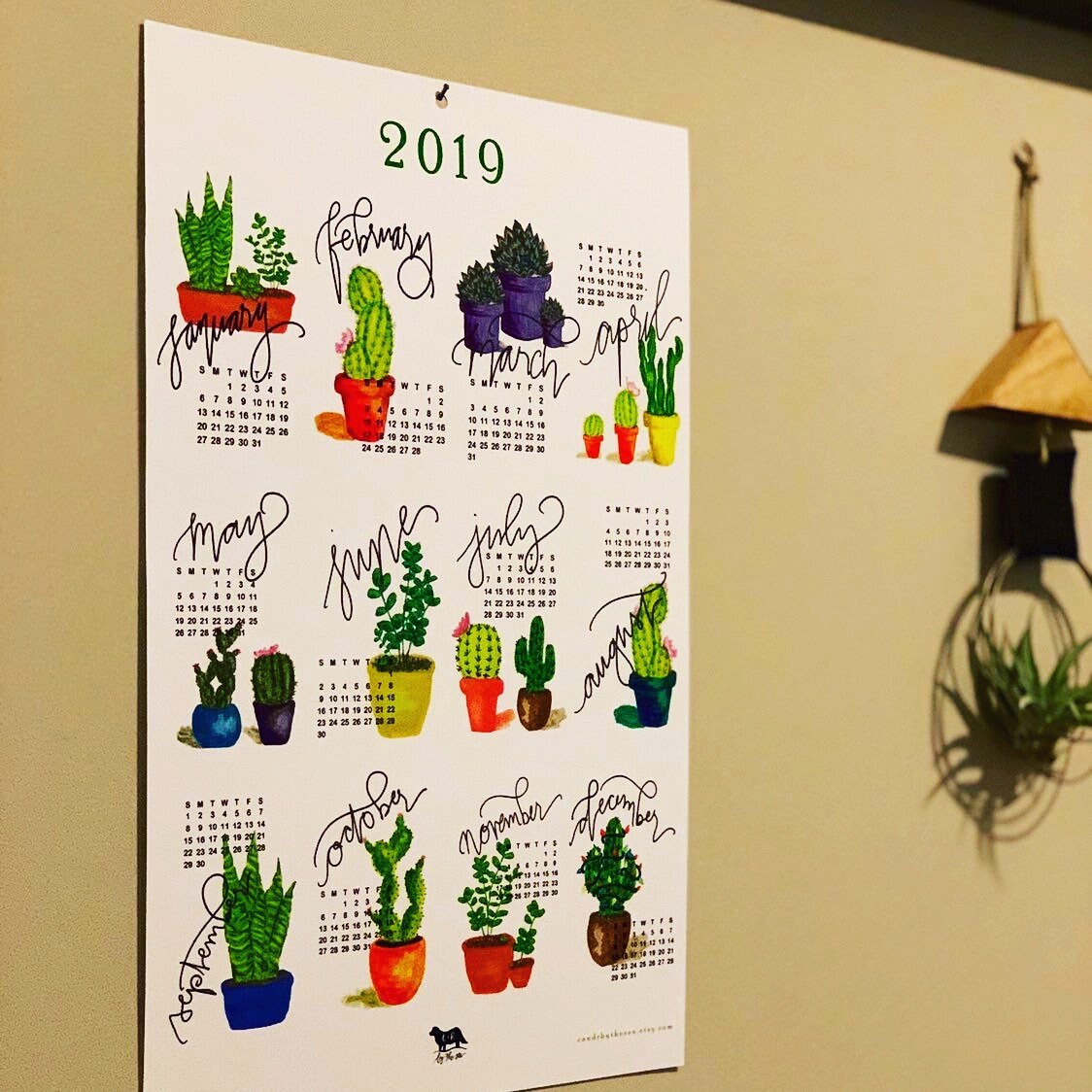 2019 Succulent Calendar Wall Calendar Plant Lady Decor Etsy