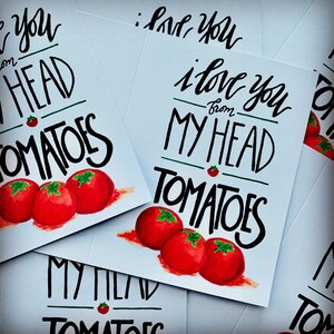 Te amo, tomates / Diseño original de juego de palabras dibujado a mano / Tarjeta de San Valentín para amantes de las verduras / Tarjeta de aniversario / Tarjeta inteligente de cuarentena