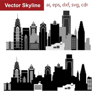 Philadelphia skyline SVG, Pennsylvania City Vector Skyline, City silhouette, Svg, Dxf, Eps, Ai, Cdr, Skyline Clipart, Philadelphia clip art