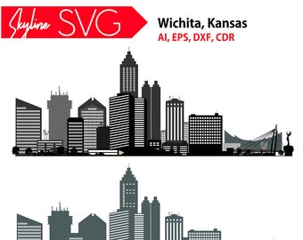 Wichita SVG, Wichita vector skyline, Wichita City Silhouette SVG, Kansas city silhouette, Svg, Dxf, Eps, Ai, Cdr, Wichita Cutting Files