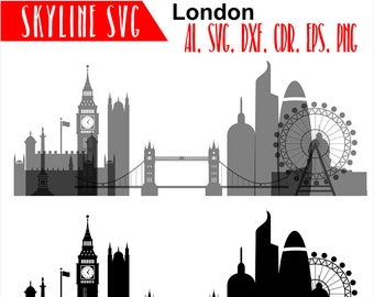 London Skyline SVG, Great Britain SVG, London city silhouette vector, Svg, Dxf, Eps, Ai, Cdr files. Design elements, Silhouette clipart
