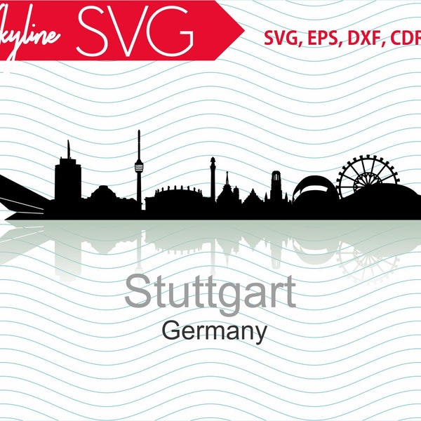 Stuttgart SVG, City of Stuttgart Vector Skyline, Germany City silhouette, Svg, Dxf, Eps, Ai, Cdr files, Silhouette clipart