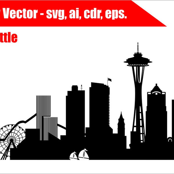Seattle Vector Skyline, Seattle SVG, silhouette, Svg, Dxf, Eps, Ai, Cdr files. Design elements,  Silhouette clipart, Washington state