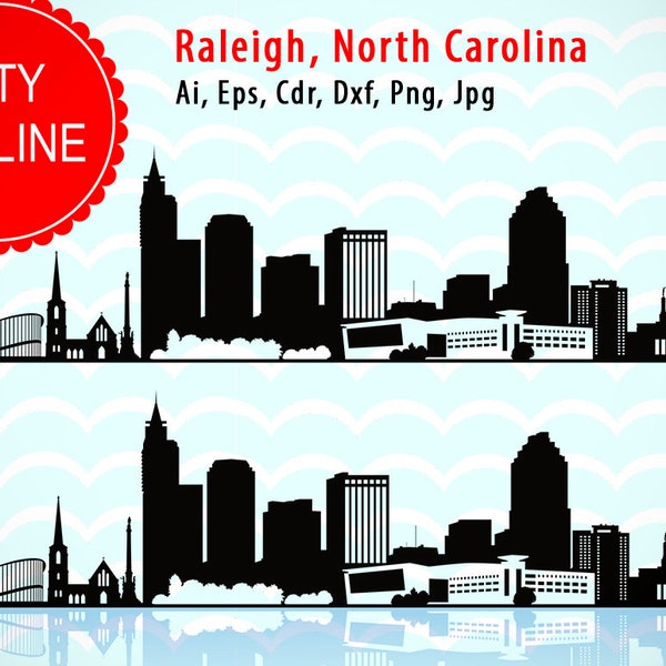 Raleigh City SVG, North Carolina city Vector Skyline, Raleigh silhouette, Svg, Dxf, Eps, Ai, Cdr, Skyline Clipart, Raleigh clip art, vector