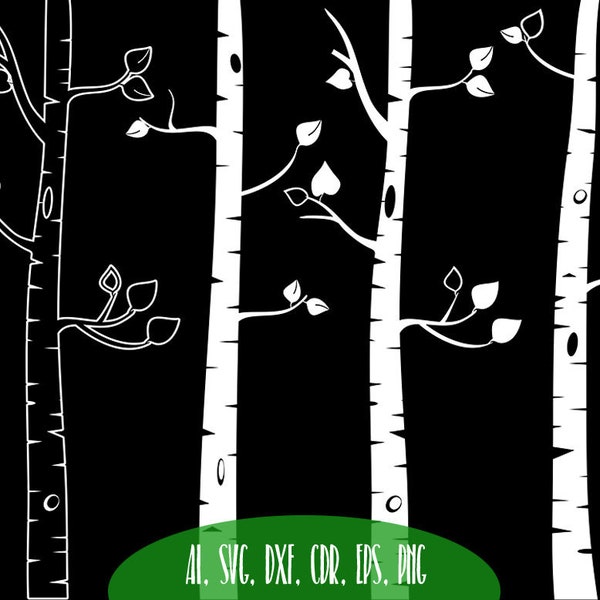 Birch trees Svg, Birch Forest vector, Branch, vector illustration, silhouette,Vinyl Cutting, Screen Printing SVG birch tree, Digital file