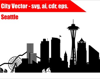 Seattles silhuettvektor, silhuett svg, dxf, eps, ai, cdr-filer (digital nedladdning)