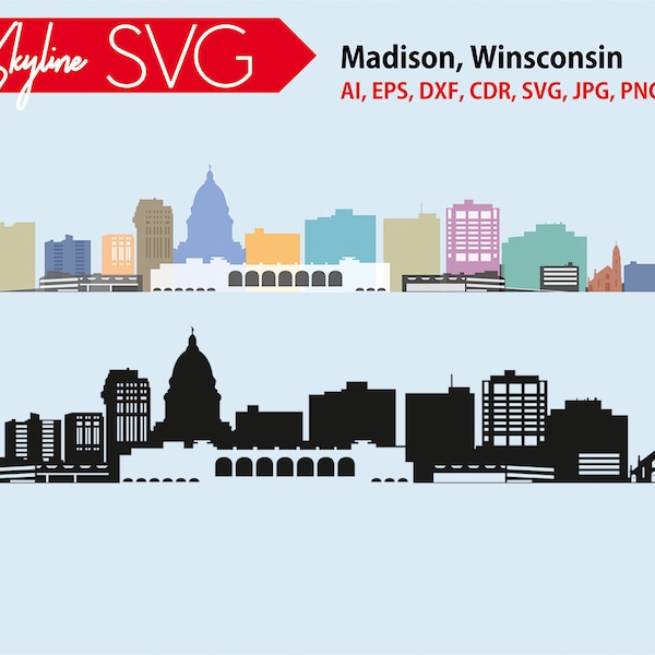 Madison city SVG, City of Madison Vector Skyline Wisconsin silhouette, Svg, Dxf, Eps, Ai, Cdr, Skyline Cutting Design, Madison clip art