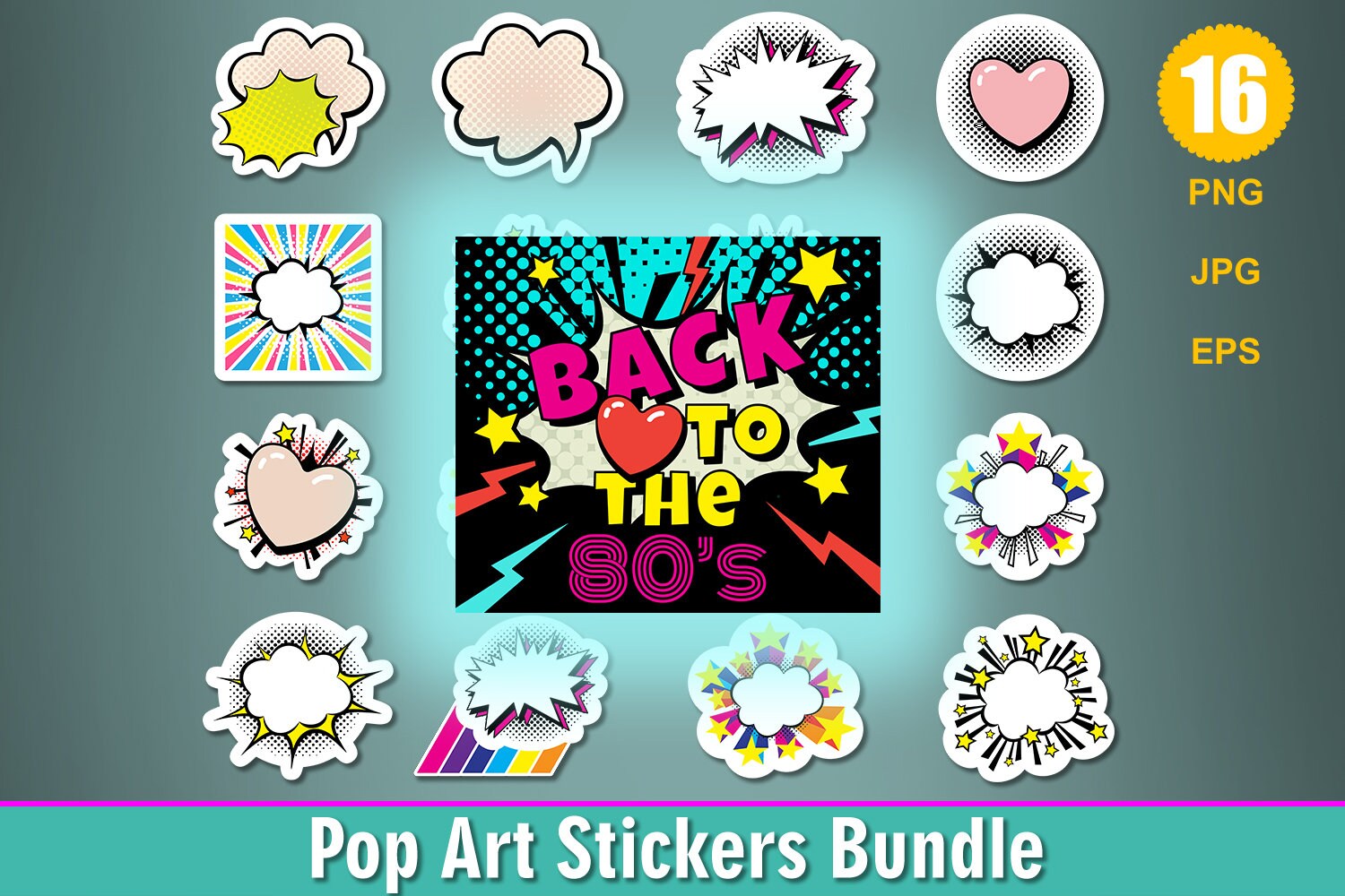 Pop Art Stickers Bundle Back to the 80s Retro Printable and - Etsy