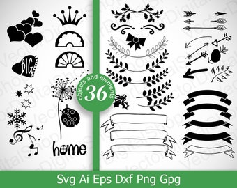 Decorative Elements SVG Bundle, Set of vector objects, Design Elements Svg, Elements SVG File Decorative Vector Set of 36 objects SVG Bundle