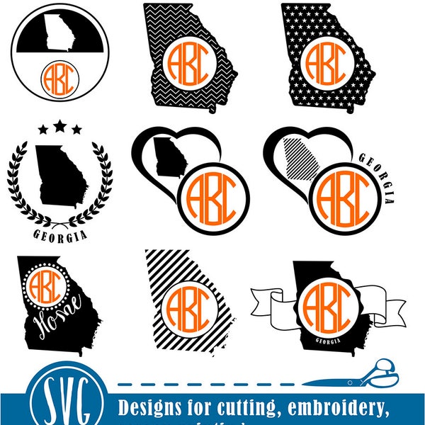 Georgia monogram svg, State silhouette svg file, Vector Georgia svg,  Studio3 file. Round monogram Svg, Monogram design Dxf Eps Ai Cdr