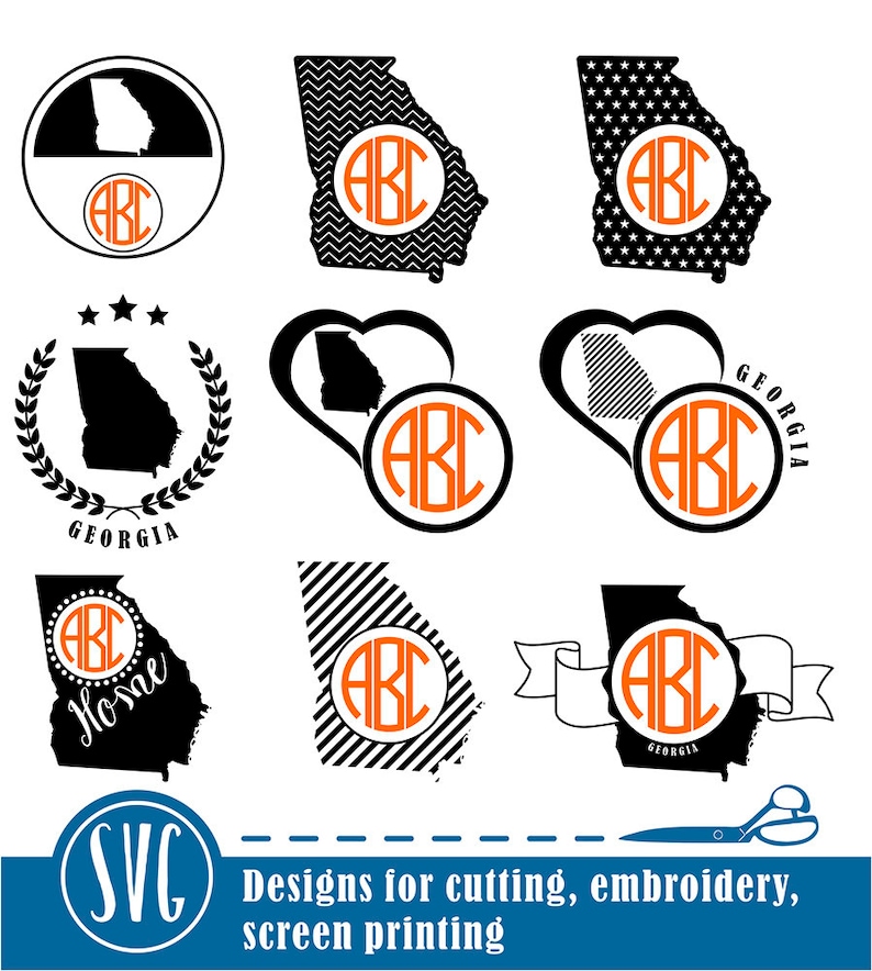 Download Georgia monogram svg State silhouette svg file Vector | Etsy