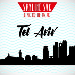 Horizonte de Tel Aviv SVG, vetor da cidade de Tel Aviv, horizonte da cidade de Israel clipart, silhueta, paisagem urbana, Svg, Dxf, Eps, Ai, arquivos Cdr, design de corte