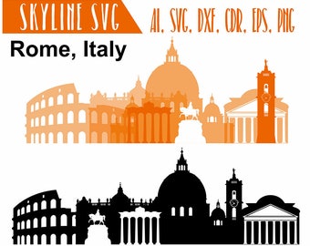 Rome SVG, Italy Capital Vector Skyline, Rome Landmarks silhouette, Svg, Dxf, Eps, Ai, Cdr, Skyline Clipart, Rome clip art