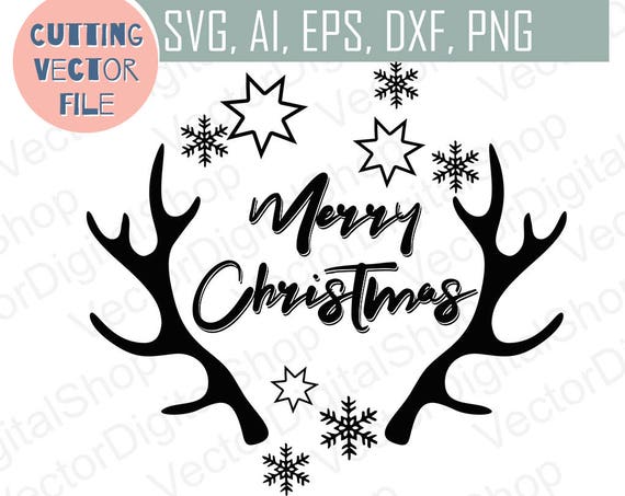 Download Merry Christmas With Antlers Svg Christmas Vector Deer Etsy