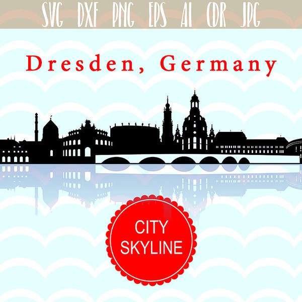 Stadt Dresden SVG, Vektor Skyline der Stadt Dresden, silhouette, Svg, Dxf, Eps, Ai, Cdr-Dateien, Silhouette Clipart, Deutschland ClipArt, Illustration