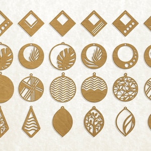 24 Stilvolle Holz Ohrringe Design Kollektion - Digitaler Download | SchmuckAnhänger Set Laser cut Digital Download | SVG, DXF, PDF