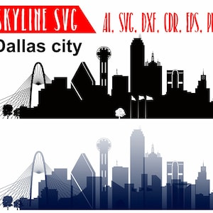 Dallas Vector Skyline, Dallas SVG, silhouette, svg, Dxf, Eps, fichiers Ai. Éléments de conception, clipart Silhouette, clipart Texas
