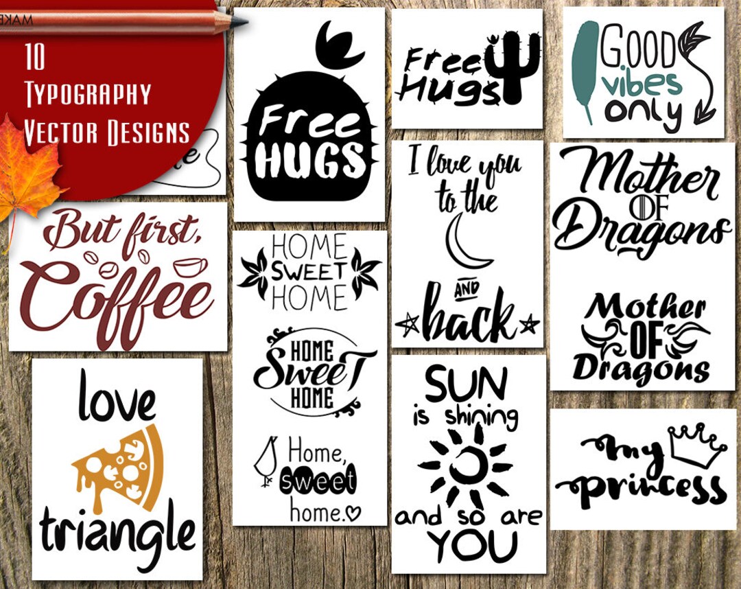Bundle Quotes SVG, 10 Typography Bundle Cutting Files, Printable ...
