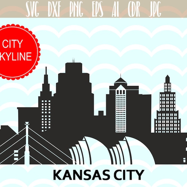 Kansas City SVG, USA Vector Skyline, Kansas City silhouette, Svg, Dxf, Eps, Ai, Skyline Clipart Design, Kansas City clip art