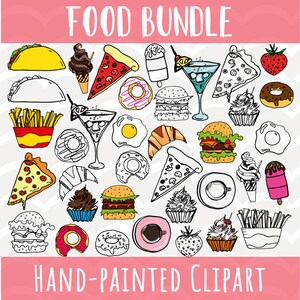 Food clipart Bundle, Vector hand drawing clipart, Fast food clipart, Drawing illustration, Restaurant Menu, Ai, Cdr, Eps, Jpg, Png