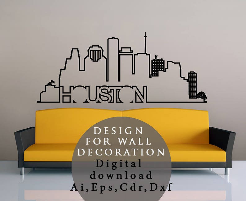 Houston Vinyl Wall Sticker Design Houston Skyline SVG Wall Etsy