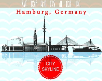 Hamburg SVG, City Hamburg Vector Skyline, City silhouette, Svg, Dxf, Eps, Ai, Cdr files, Silhouette clipart, Germany clip art, Illustration
