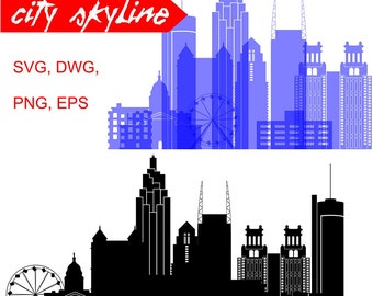 Atlanta Vektor Skyline, Atlanta SVG, Silhouette, SVG, Dxf, Eps, Ai, Cdr Dateien. Design-Elemente, Silhouette Clipart, Georgien Clip Art
