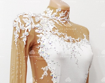 White Figure Skating Dress: Rhinestone Show Dance Competition Costume