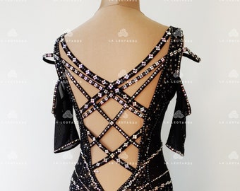 Black lace Figure skating dress, Black rhinestone dress, Roller skating dress, Show dance, Lyrical dance