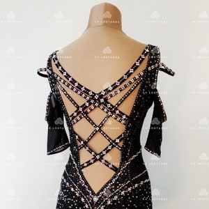 Black lace Figure skating dress, Black rhinestone dress, Roller skating dress, Show dance, Lyrical dance
