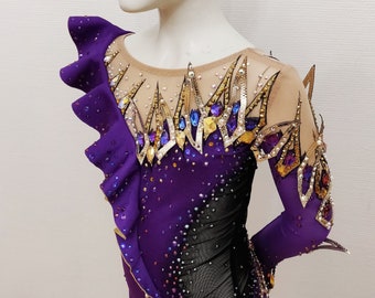 Custom Purple Figure Skating Costume: Crystal Embellished Dance Unitard