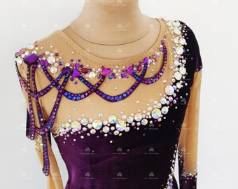 Violet Velour Rhinestone Leotard: Rhythmic Gymnastics, Skating Dress