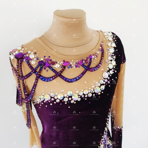 Violet velour Competition Rhythmic Gymnastics Leotard, Roller skating dress, Show dance, Figure skating dress
