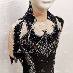 Black Luxury Figure skating costume, Acro costume, Roller skating , Show dance,  unitard- SOLD
