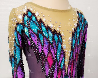 Multicolor Elegant rhythmic gymnastic unitard, Acro costume, Roller skating , Show dance,  unitard- SOLD