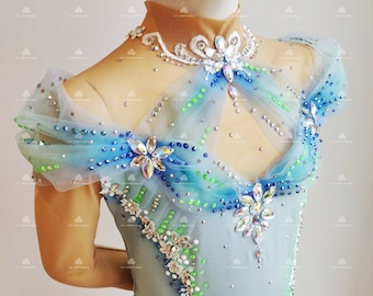 Cinderella Figure Skating Dress: Light Blue Rhinestone Show Dance Costume