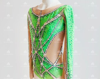 Bright green Aerobic Gymnastics leotard, Acro costume, Roller-skating  , Show dance, Rhythmic Gymnastic leotard- SOLD