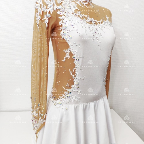 White Figure Skating Dress: Rhinestone Show Dance Competition Costume White Figure Skating Dress: Rhinestone Show Dance Competition Costume