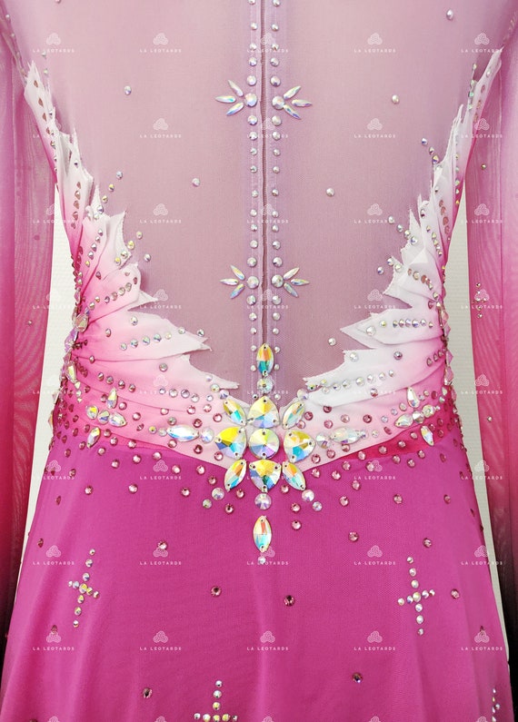 HGWBFB Robe de patinage artistique à manches longues pour femme et fille Rose 8 ans, Rose