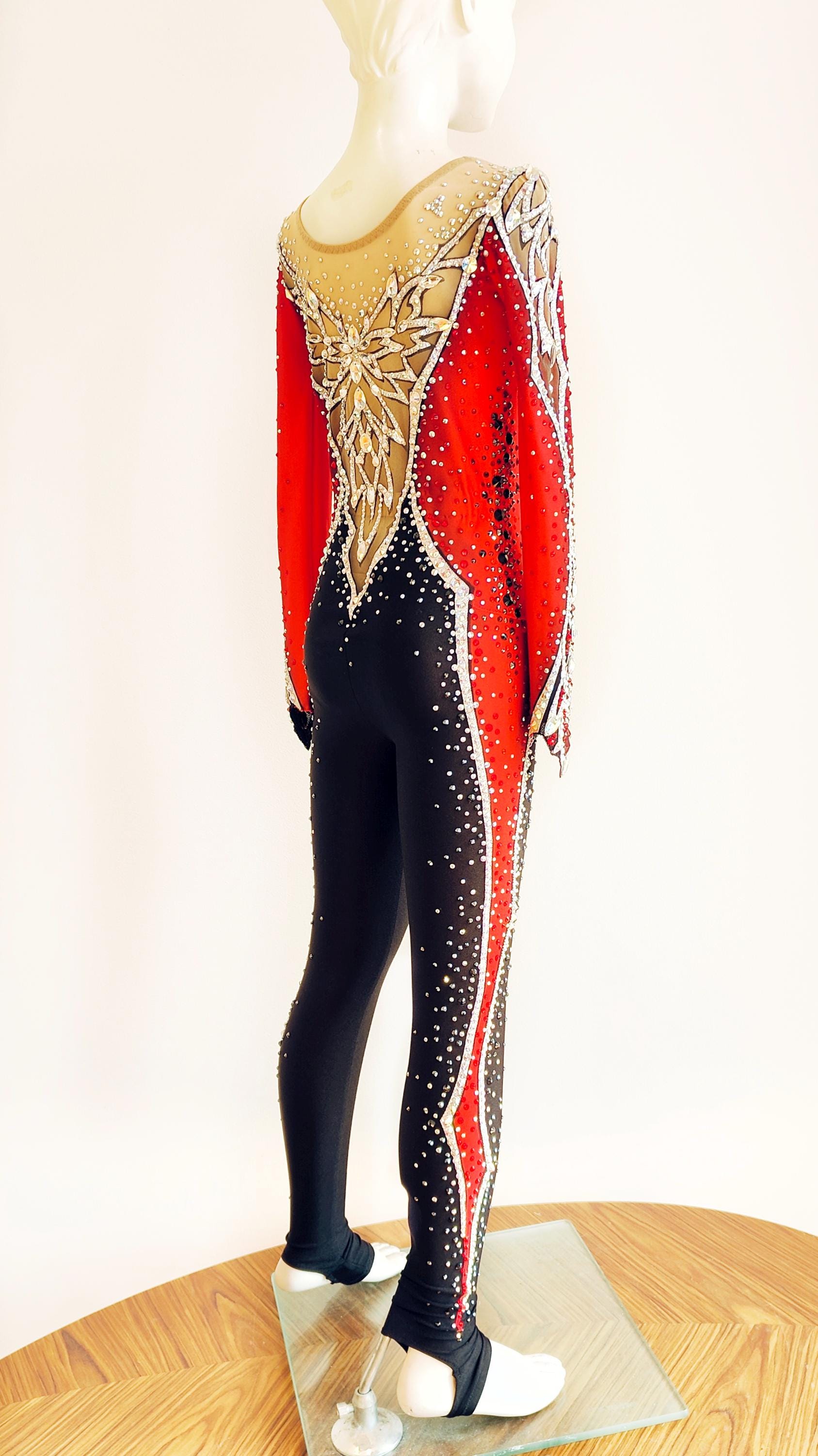Bright Red & Black Competition Gymnastics Unitard, Acro Costume, Roller ...