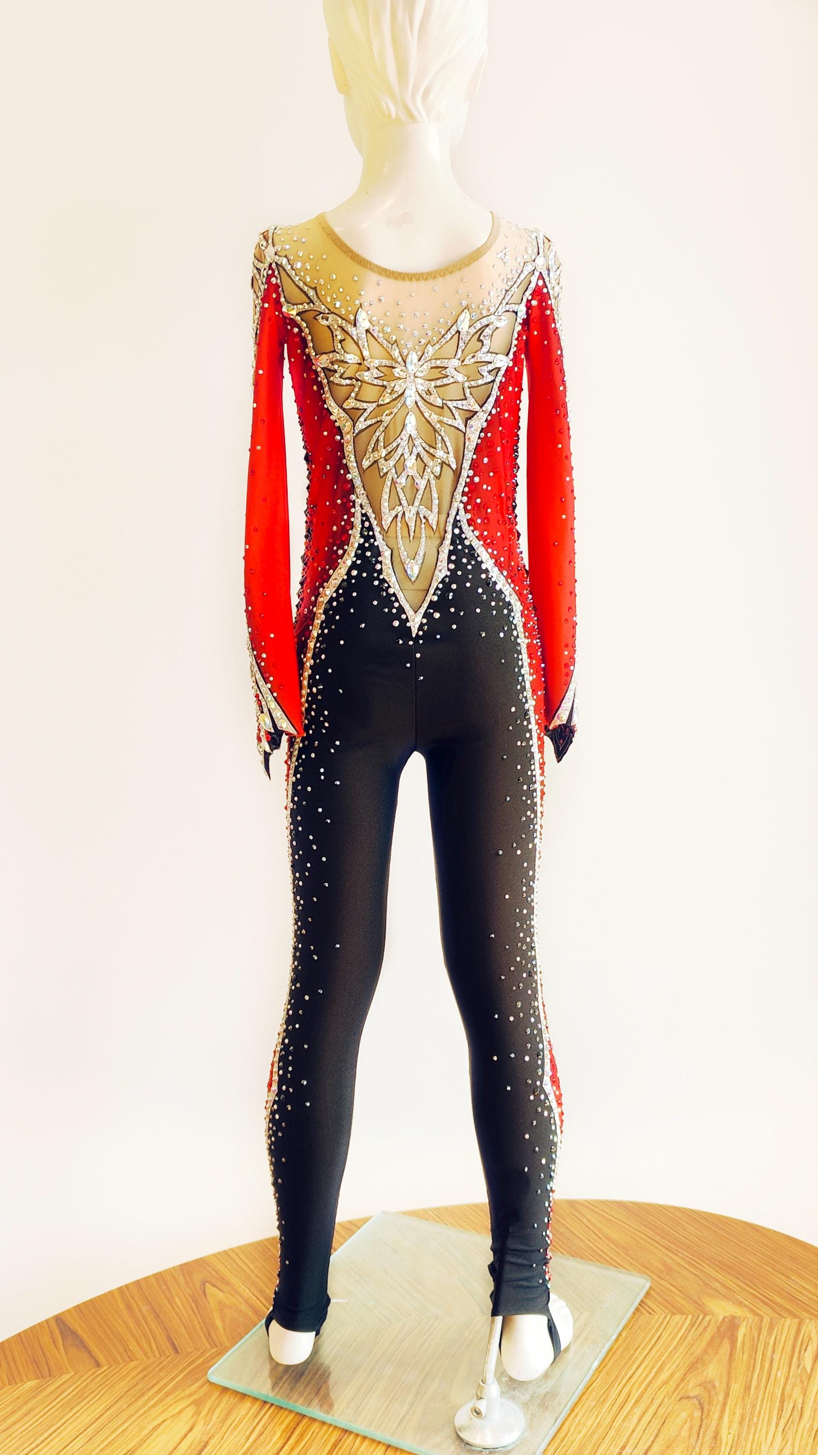 Bright Red & Black Competition Gymnastics Unitard, Acro Costume, Roller ...