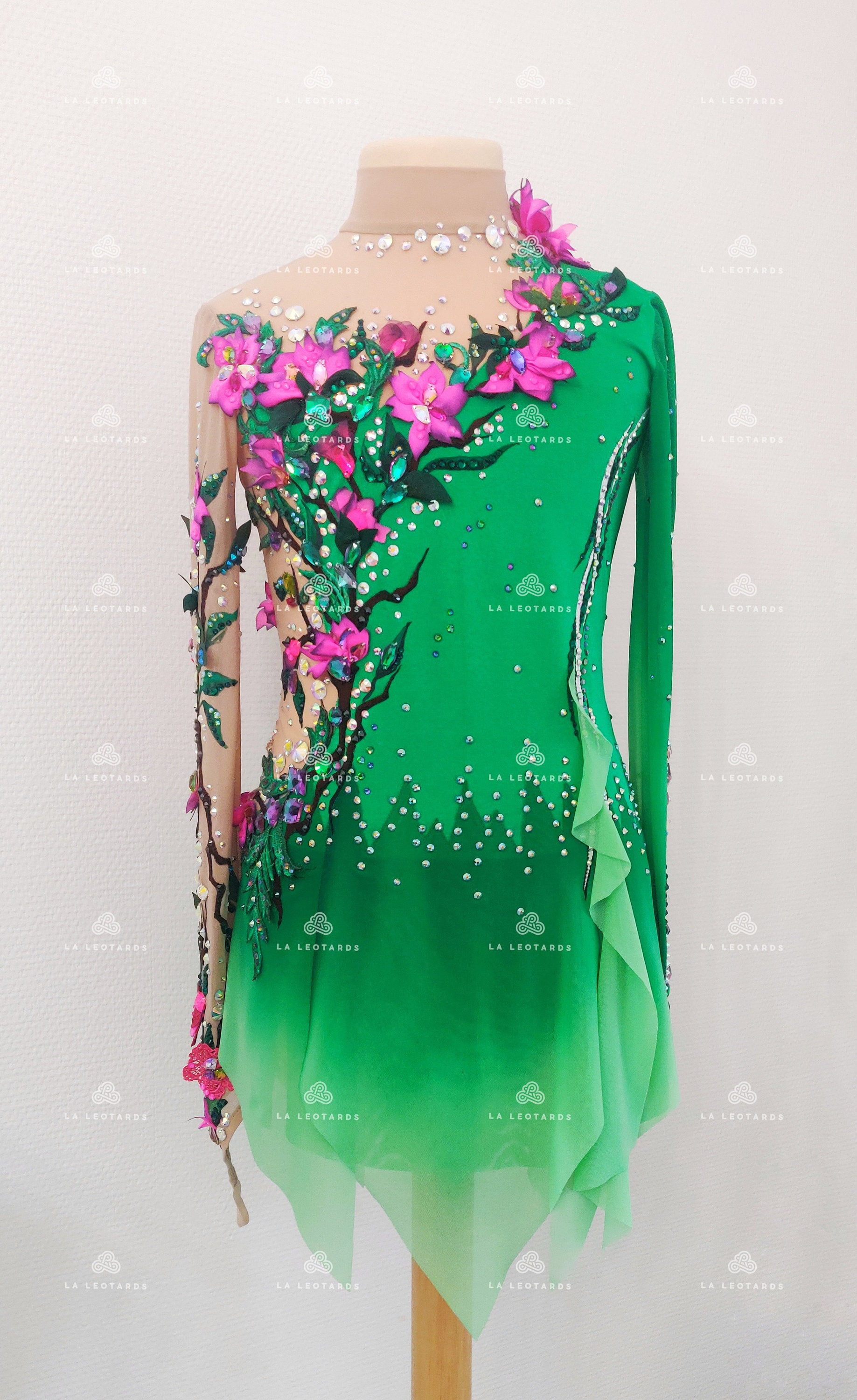 Green Floral Figure Skating Dress: Rhinestone Show Dance Costume - Etsy Green Floral Figure Skating Dress: Rhinestone Show Dance Costume - Etsy