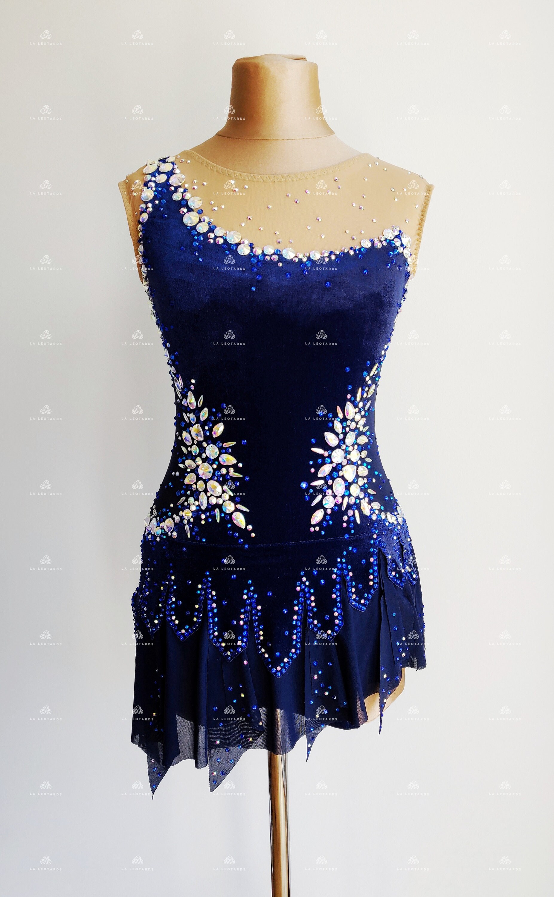 Dark Blue Velour Figure Skating Dress: Rhinestone Show Dance Costume - Etsy
