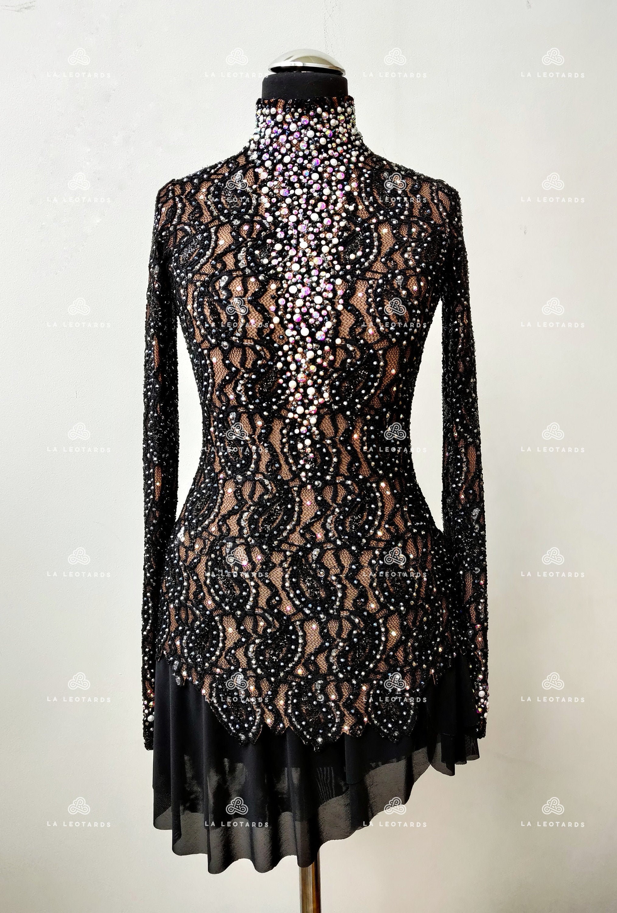 knee length dresses for ladies Sparkly Mesh Black Dress Beaded main image 0
