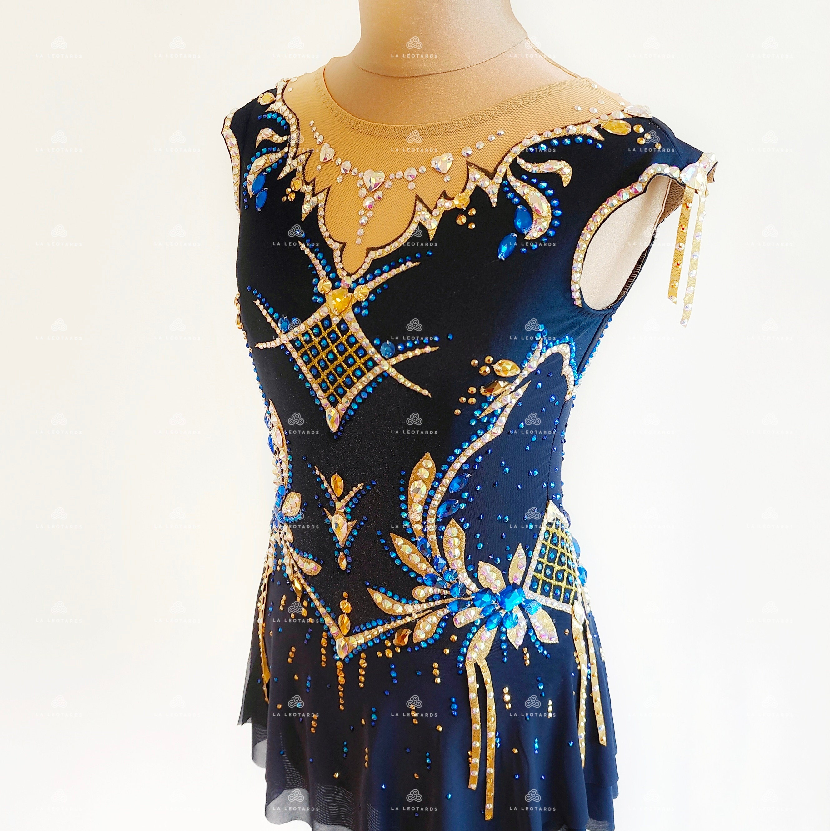 Royal Blue & Gold Crystal Figure Skating Dress: Competition Costume
