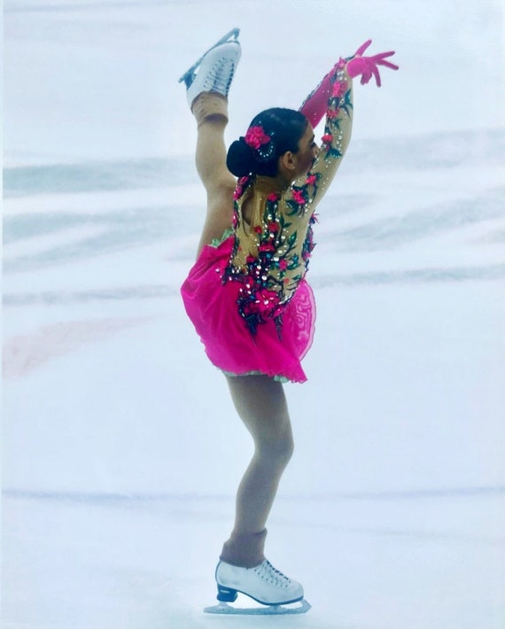 Robe Patinage Artistique Strass – Maille Fleurie, Jupe Ourlet Double épaisseur, Manches Longues, Extensible – Danse Sur Glace, Gymnastique, Compétition