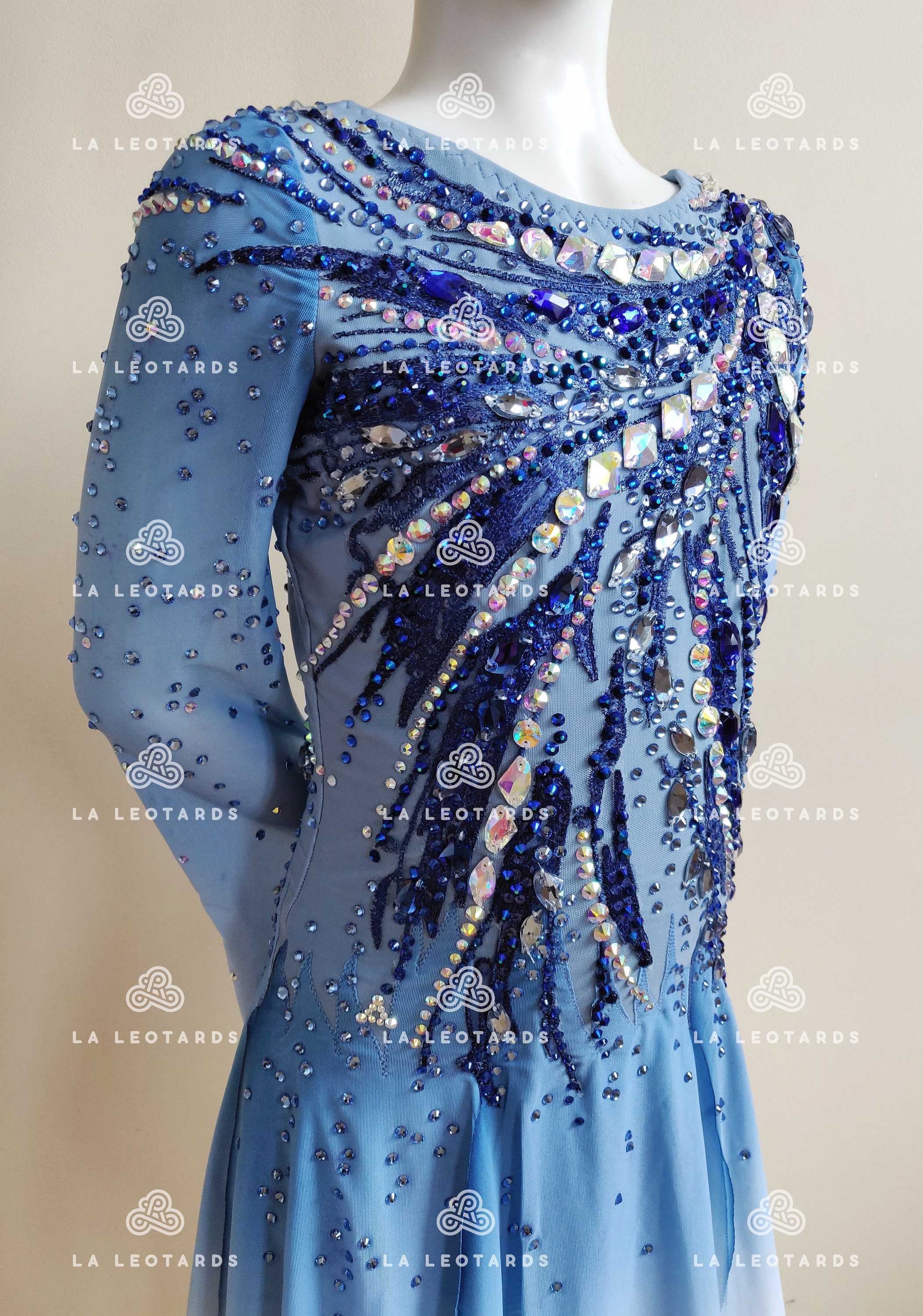Aislor Robe Danse Latine Strass Femme – Patineuse Artistique, Leotard Compétition Avec Rhinestones, Manches Longues