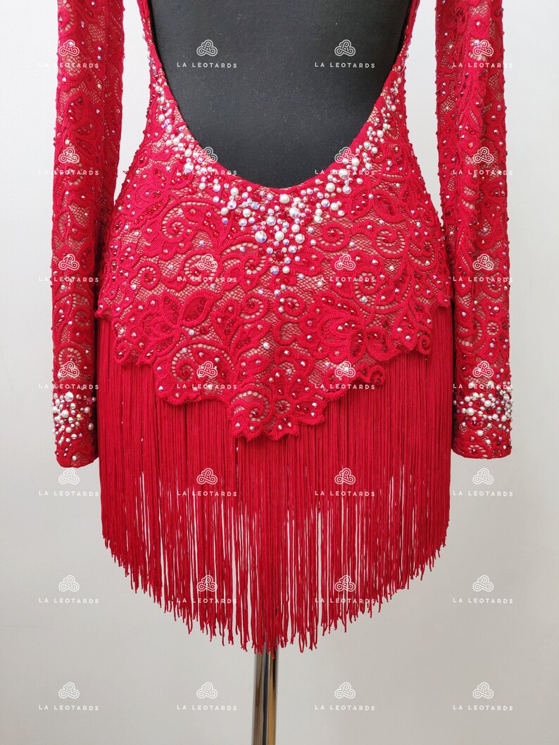 Red Tango Open Back Figure Skate Dress Fringe Tango Dress Etsy