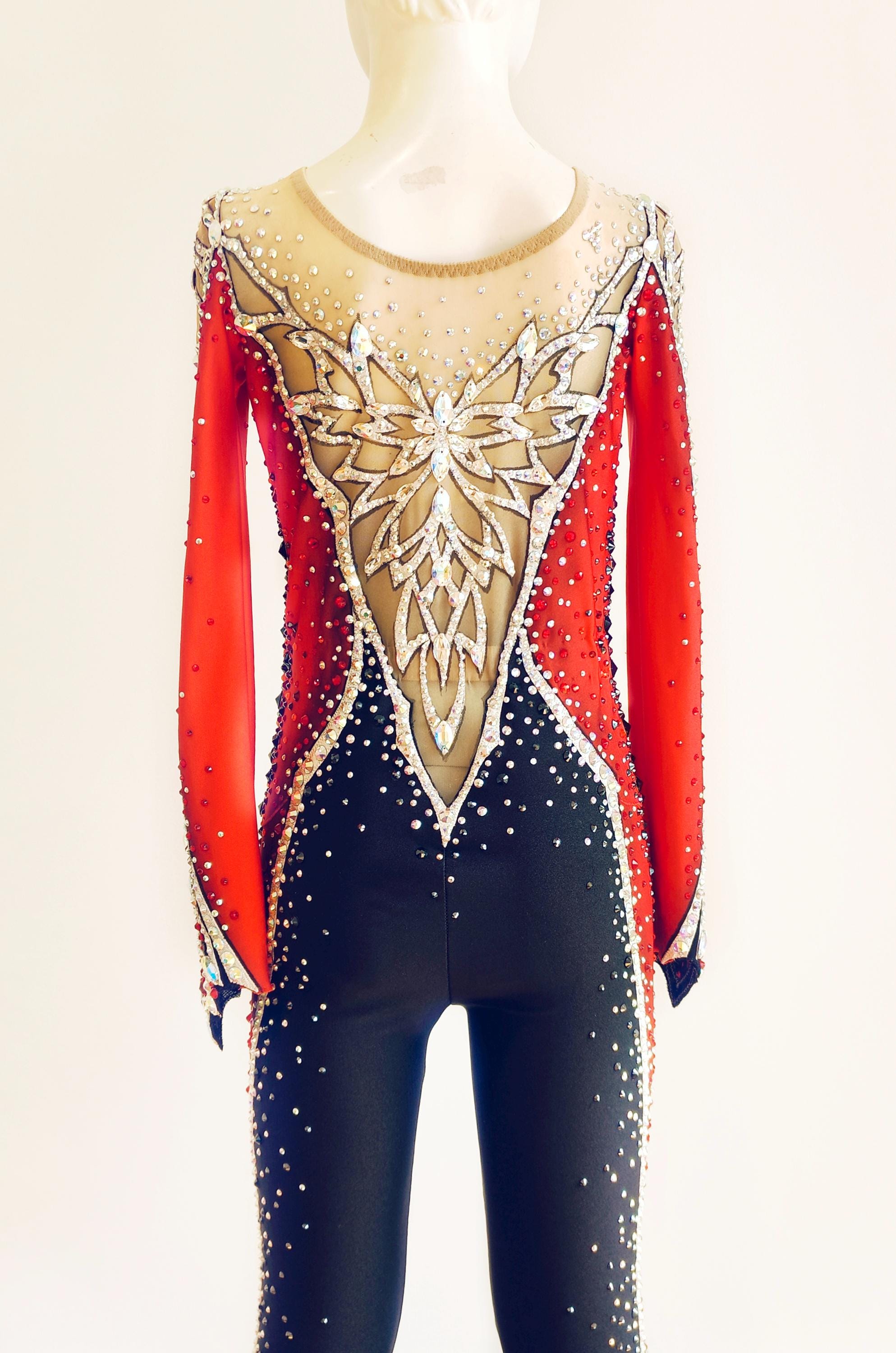 Bright Red & Black Competition Gymnastics Unitard, Acro Costume, Roller ...
